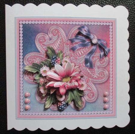 Pink Daisies on a Lace Doily 8in x 8in Decoupage Mini Kit by Davina Rundle
