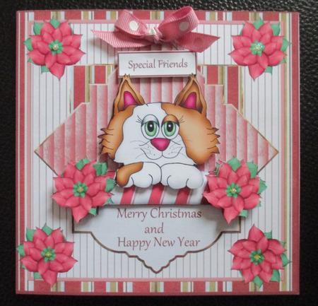 Kittie Christmas 7x7 Card with Decoupage by Davina Rundle