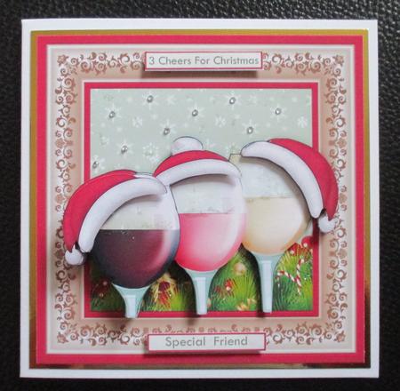 3 Cheers for Christmas Wine 8x8 Decoupage Mini Kit by Davina Rundle