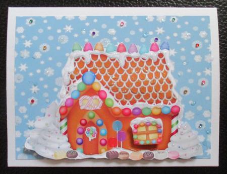Lovely Little Gingerbread House on Blue Snowflake Background by Davina Rundle