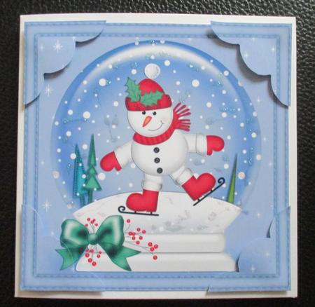 8 x 8 Xmas Skating Snowman Snowglobe Scalloped Corner by Davina Rundle