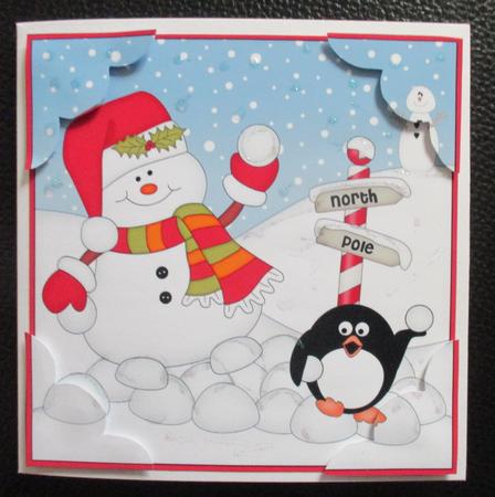 8 x 8 Christmas Snowman Oli Snowball Scalloped Corner Topper by Davina Rundle