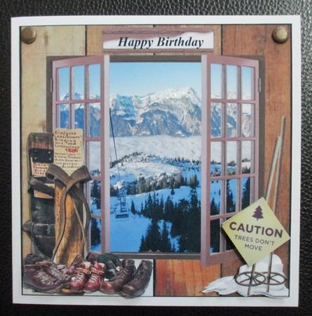 Ski Holiday Card Topper with Decoupage by Davina Rundle