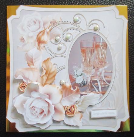Celebrations 7x7 Card with Decoupage and Sentiment Tags by Davina Rundle