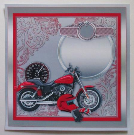 Motorbike on a Scroll Background Matching 8x8 Insert Plate by Davina Rundle