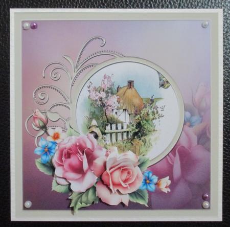 Country Cottage 7x7 Card with Decoupage by Davina Rundle