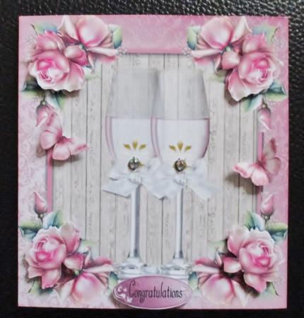 Champagne Glass's with Pink Roses 8x8 by Davina Rundle