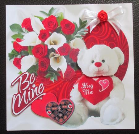 Hug Me White Cuddly Valentine Bear with Roses 8x8 by Davina Rundle
