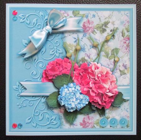 Hydrangias on a Floral Background 8inx8in Decoupage Mini Kit by Davina Rundle