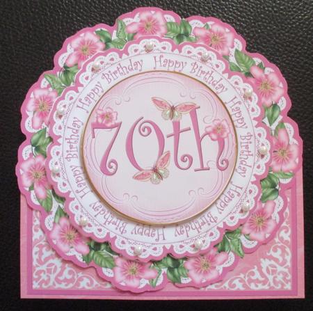 Pink Blossom Happy 70th Birthday 3D Picture Doily C & E Kit by Davina Rundle