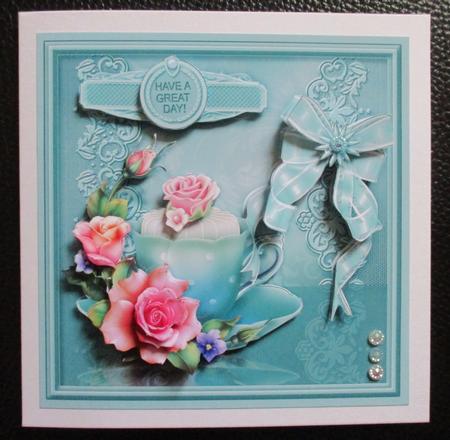 Cake in a Teacup with Roses 8in x 8in Decoupage Mini Kit by Davina Rundle