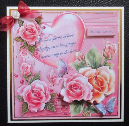 Valentine Rose 7x7 Card with Decoupage by Davina Rundle