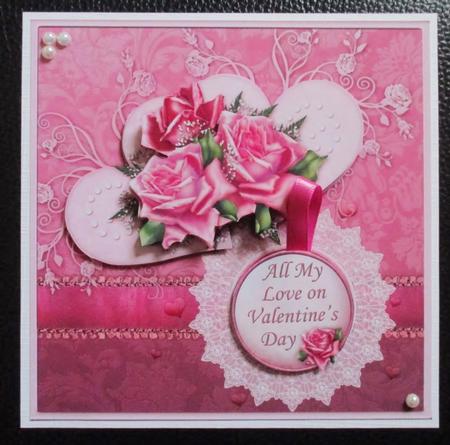 Roses, Hearts & Lace Card Front & Decoupage by Davina Rundle