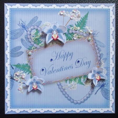 Blue Orchids Valentines Day 8in Vintage Decoupage Topper by Davina Rundle