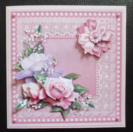Roses on a Lace and Pearls Frame 8inx 8in Decoupage Mini Kit by Davina Rundle