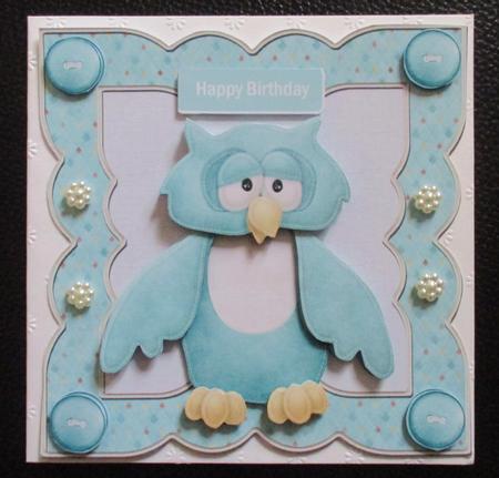 Hoot of a Birthday 6x6 Card with Decoupage by Davina Rundle