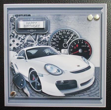 White Porsche Car on a Steel Surface 8inx8in Decoup Mini Kit by Davina Rundle