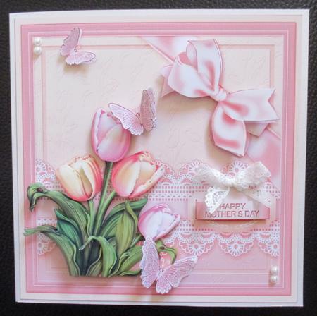 Spring Tulips on a Lace Border 8in x 8in Decoupage Mini Kit by Davina Rundle
