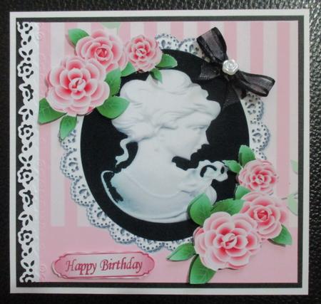 Pretty Pink Stripe, Pink Roses, Elegant Black Cameo 8x8 by Davina Rundle