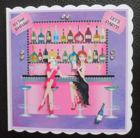 Birthday Card for Party Girl in Cocktail Bar by Davina Rundle