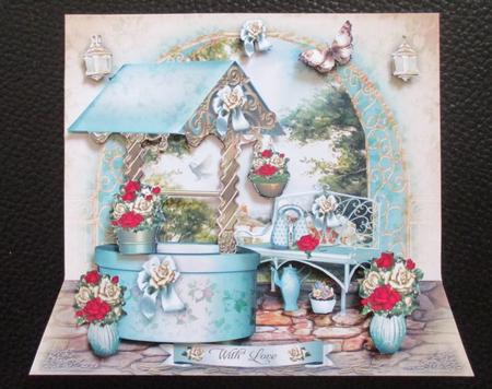 Beautiful Garden with Turquoise Wishing Well Card by Davina Rundle