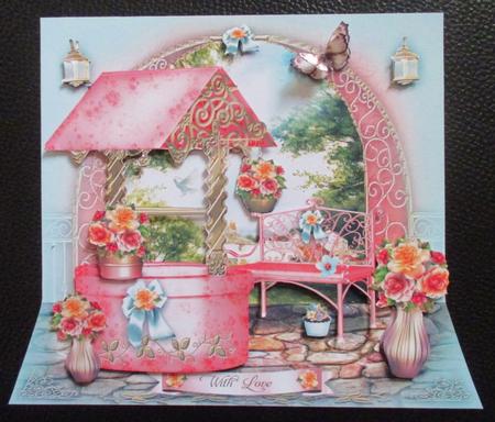 Beautiful Garden with Pink Wishing Well Card by Davina Rundle