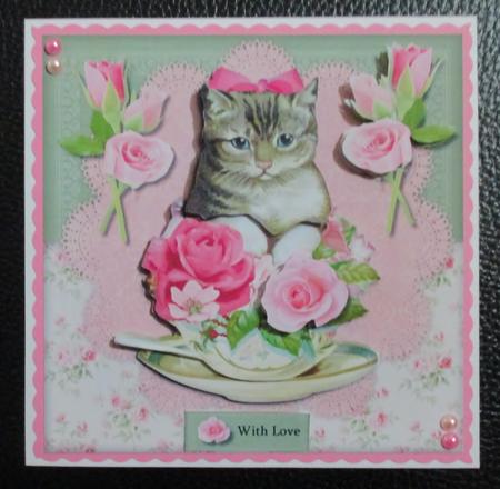 Vintage Kitten in Roses Teacup by Davina Rundle