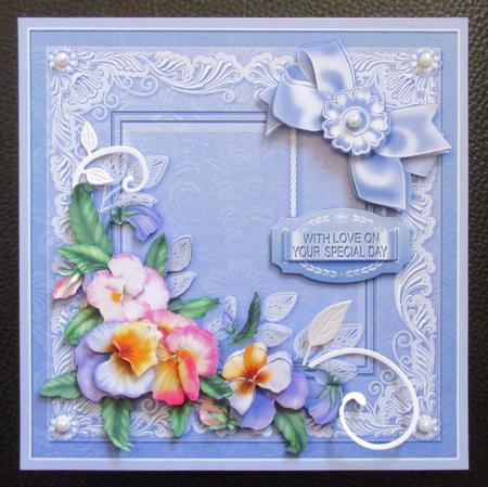 Colourful Pansies with Lace Frame 8 x 8in Decoupage Mini Kit by Davina Rundle