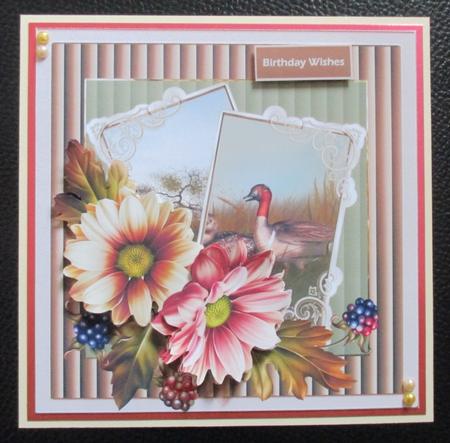 Dahlias and Mallard 7x7 Card with Decoupage by Davina Rundle