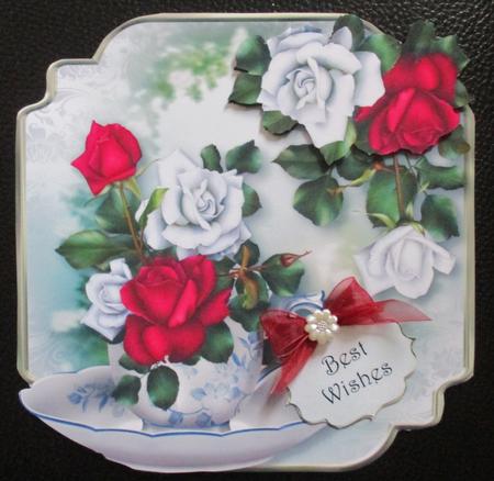 Tudor Roses Teacup & Saucer - Shaped Topper by Davina Rundle