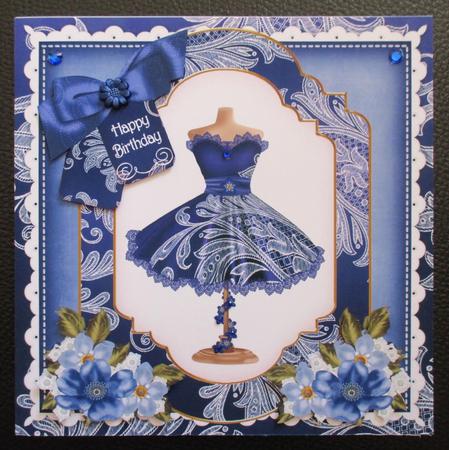 Blue Lace Dress Happy Birthday 8in Decoupage Step by Step by Davina Rundle