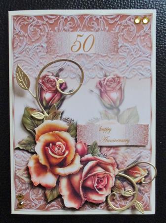 Golden Roses/ 50 Anniversary on French Lace by Davina Rundle