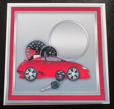 Red Sports Car with Silver Shield Label Matching 8x8 Insert by Davina Rundle
