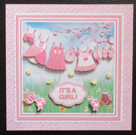 Baby Girl Clothes Line 6in x 6in Decoupage by Davina Rundle
