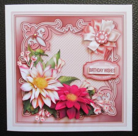 Dahlias on a Stained Glass Frame 8inx 8in Decoupage Mini Kit by Davina Rundle