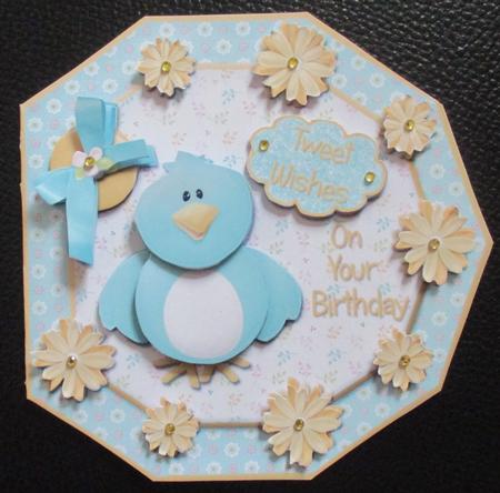 Tweet Wishes on Your Birthday Octogon Shaped Card by Davina Rundle