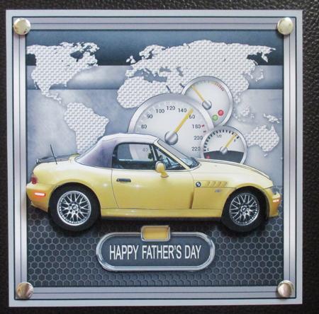 Yellow Sports Car with World Map 8inx8in Decoupage Mini Kit by Davina Rundle