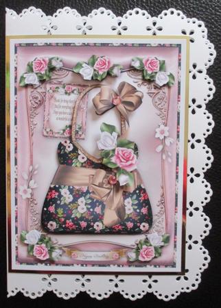 Handbag with Pink Roses Card Mini Kit by Davina Rundle
