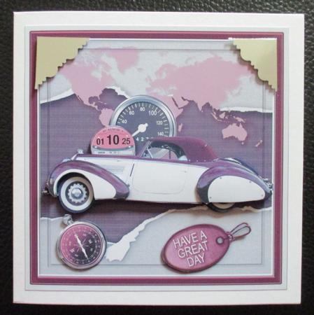 White and Maroon Vintage Car 8in x 8in Decoupage Mini Kit by Davina Rundle