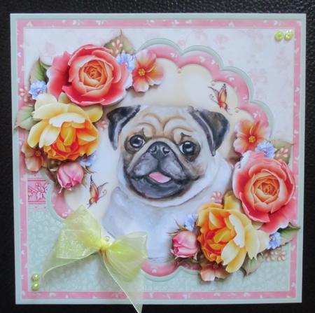 Pug & Summer Roses 8x8 Decoupage Mini Kit by Davina Rundle
