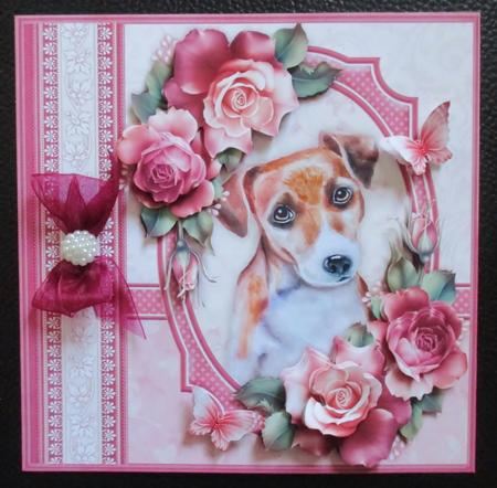 Jack Russell Dog & Dusky Roses 8x8 Decoupage Mini Kit by Davina Rundle