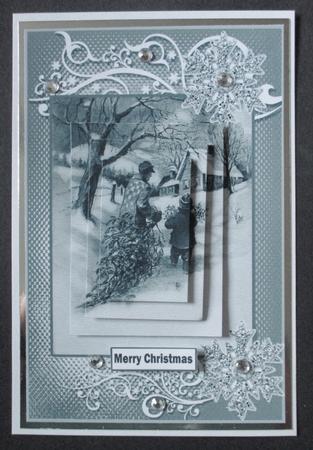 Bringing in the Tree Black and White Merry Christmas by Davina Rundle