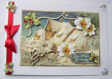 Christmas Cottage - 3D Frame Card Front with Decoupage by Davina Rundle