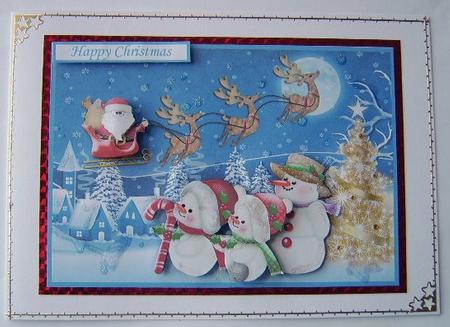 Snowman Family on Christmas Eve Decoupage by Davina Rundle