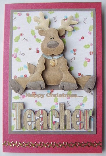Happy Christmas Teacher A5 Decoupage Card by Davina Rundle