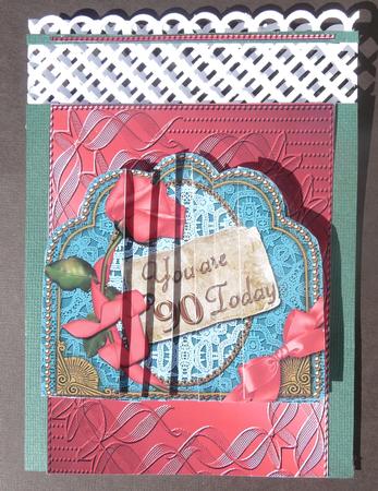 Teal Coral Rose You Are 90 Ornate Scalloped Side Stacker by Dawn Cole