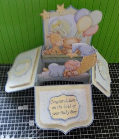 New Baby Boy Pop Up Box Card 7.5 by Dawn Cook
