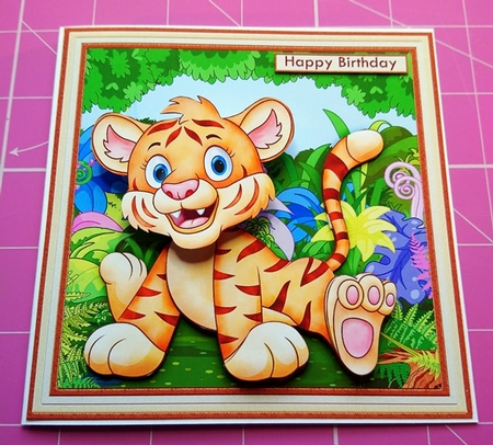 WILD ABOUT YOU TIGER WOBBLY HEAD CARD 8x8 Decoupage & Insert Mini Kit by Dawn Cook