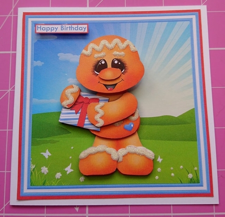 BIRTHDAY GINGERBREAD MAN WOBBLY HEAD CARD 7.5 Decoupage & Insert Mini Kit by Dawn Cook