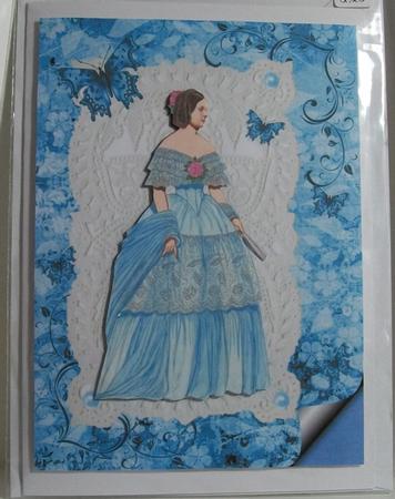 Elegant Victorian Lady on Ecru Lace in Blue Gown A4 Topper by Dawn Figgis